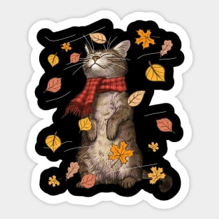 Cute Autumn Cat Fall Kitten Cat Lover Sticker